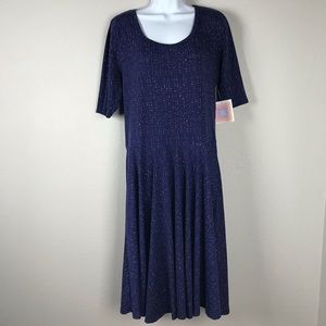 NWT LulaRoe Nicole Dress 2XL Navy Blue X Pattern